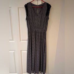 Lane Bryant sz 14/16 maxi dress polka dot with crochet black lace cap sleeve